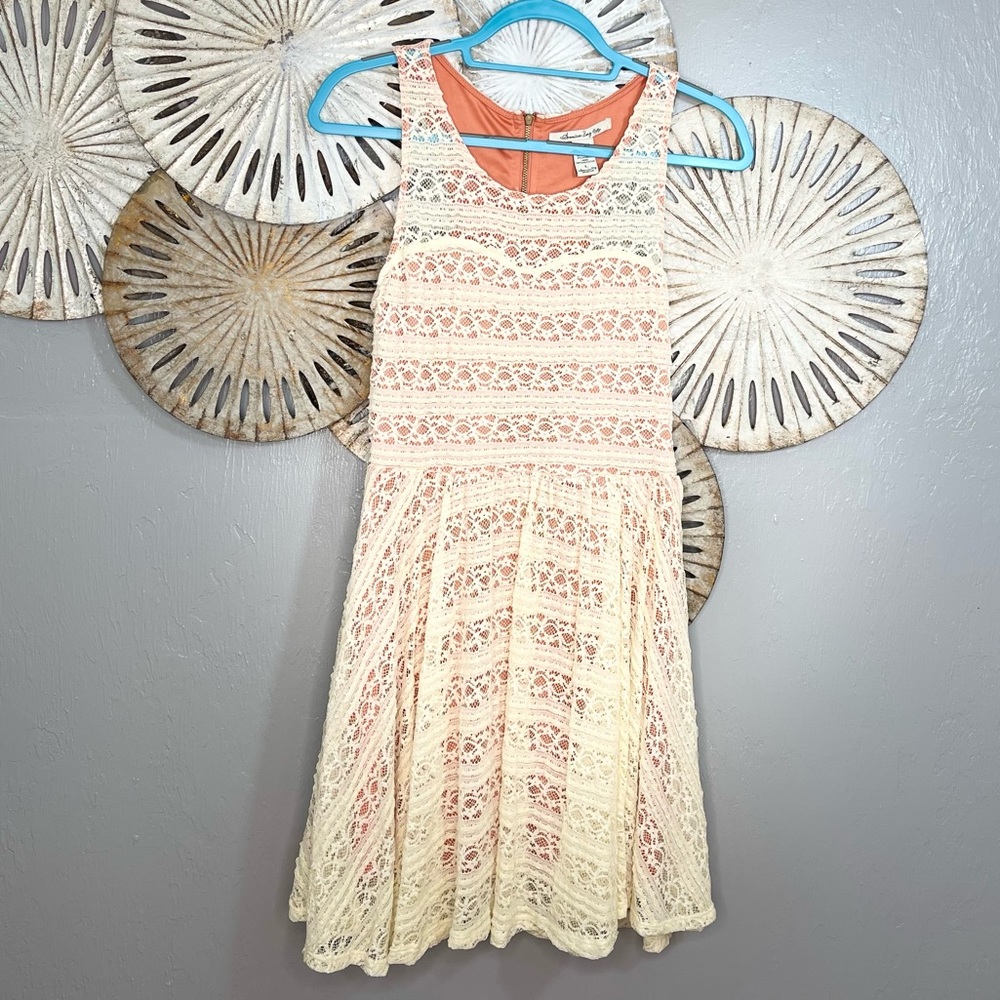 Ivory lace dress with deep orange underlay
